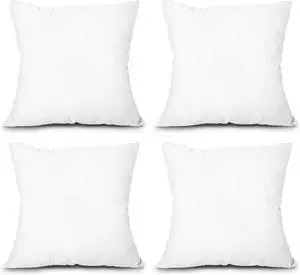 Throw Pillow Inserts Set of 4 Lightweight Down Alternative Polyester Pillow Couch Cushion Sham Stuffer Machine Washable. (White 18x18)