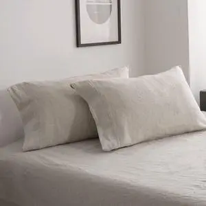 100% French Linen Pillowcase Queen Size-Set of 2- Washed Solid Color Pillow Cases Embroidered -Soft and Durable (Linen 20x30)
