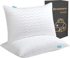King Size Pillows Set of 2 - Hotel Collection Pillows with Adjustable Loft & Zipper Fluffy & Supportive Down Alternative Filling Suitable for Side Back & Stomach Sleepers (White)
