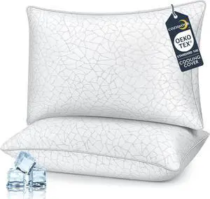 Cooling Bed Pillows Queen Size - Premium Down Alternative Pillows Set of 2 for Side Back and Stomach Sleepers Hotel Quality Fluffy Soft Microfiber Fill Breathable Skin-Friendly