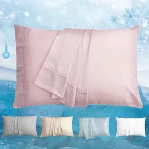 Cooling Pillow Cases Set of 2 King Size Cool Pillowcases for Hair Skin and Hot Sleepers Soft Silky Summer Pillow Cover with Envelope Closure Pinkish Purple 20x40 Inch