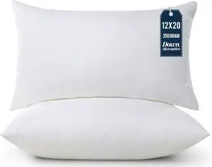 Throw Pillows (Pack of 2 White) 12 x 20 Inches Indoor Decorative Pillow Insert for Sofa Bed and Couch