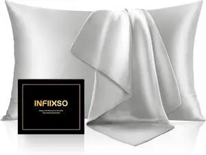 Mulberry Silk Pillowcase for Hair and Skin Silk Pillow Cases Queen Size Set of 2 with Hidden Zipper 20x30 Inches Ultra Soft Cooling Pillow Cases for Hot Sleepers(Light Grey 2 Pack)