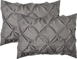 2-Pack Sham Set Pinch Pleat Design 1500 Premium Hotel Quality Microfiber Stylish Design-Easy Care Wrinkle and Stain Resistant 2-Piece Sham Set Pleated Standard/Queen Grey