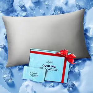 Ice Cooling Pillowcase for Hot Sleepers Instantly Cool Stay Cold All Night Softer Than Silk Pillow Cases Pillow Covers with Invisible Zipper Gift for Men & Women - Queen Size Light Gray (1 Pack)