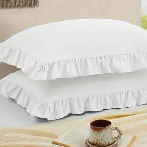 Ruffled Pillow Cases Set of 2 White Standard Pillow Shams Brushed Microfiber Edge Ruffled Soft Pillow Cover with Envelope Closure for Bedding Decor (20x26)