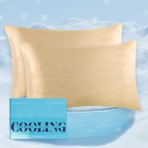 Premium Cooling Pillowcase Set for Hot Sleepers 2-Piece Luxury Arc-Chill Pillowcases Breathable Soft and Durable Cold Reversible Pillow Covers for Hair and Skin King Gold