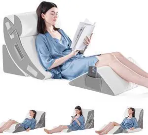 4PCS Orthopedic Bed Wedge Pillow Set for Sleeping Post Surgery Foam Pillow for Body Back and Leg Pain Relief Triangle Adjustable Support Pillow - Acid Reflux Anti Snoring & GERD Sleeping
