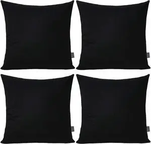 4-Pack 100% Cotton Comfortable Solid Decorative Throw Pillow Case Square Cushion Cover Pillowcase Sublimation Blank Pillow Covers Halloween DIY Throw Pillowcase for Sofa(18x18inch/45x45cm Black)