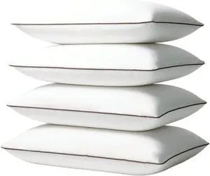 Luxury Comfort Set of 4 Queen Size Bed Pillows - Hypoallergenic Polyester Microfiber Material - Premium Sleep Support for Side Back and Stomach Sleepers - 18 x 28 inches 45 cm x 70 cm