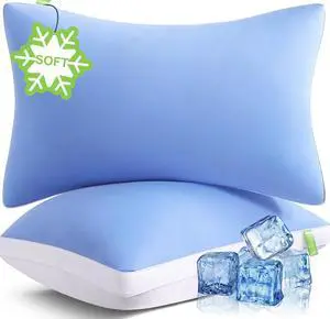 Pillows Queen Size Set of 2 Soft Luxury Hotel Down Alternative Bed Pillows 2 Pack for Side Back Stomach Sleepers Gusseted Supportive Machine Washable Cooling Blue 20 x 30