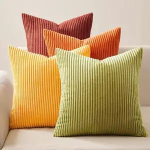 Fall 20x20 Set of 4 Couch Decorative Pillow Covers Modern Burnt Orange Yellow Green Gradient Corduroy Throws Pillow Case Rustic Western Cushion Covers for Bed Sofa Living Room Home Decor