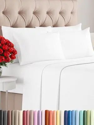 Queen 6 Piece Sheet Set - Cooling Sheets for Hot Sleepers - Hotel Luxury Bedding Set with 8-16 Inch Deep Pockets - 1 Flat & 1 Fitted & 4 Pillowcases - Ultra Soft Easy Care and Wrinkle Free - White