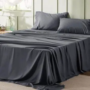 Queen Sheet Set - 4 Pieces Soft Queen Size Sheets - Breathable & Cooling - Hotel Luxury - Easy Care Polyester Microfiber Bedding for Women Men Dark Grey
