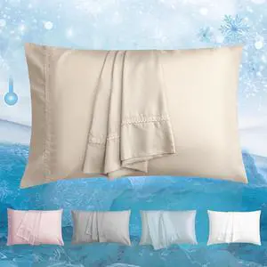 Cooling Pillow Cases Set of 2 King Size Cool Pillowcases for Hair Skin and Hot Sleepers Soft Silky Summer Pillow Cover with Envelope Closure Desert Yellow 20x40