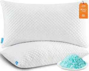 Cooling Pillows Queen Size Set of 2 Memory Foam Pillows with Zipper Firm Bed Pillows Adjustable for Hot Side Back Stomach Sleepers