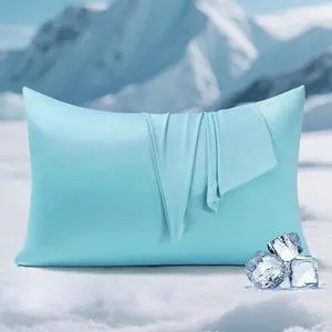 Cooling Pillow Cases for Hot Sleepers Clean Fabric Silver Infused Cooling Pillowcase Q-Max>0.5 Soft Pillow Cases for Hair & Skin Zipper Pillow Cases Set of 2 Blue (Standard 20 x 60)