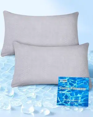 Cooling Pillow Cases Only Standard Size Set of 2 with Double Sided Cold Moisture Wicking Pillowcase Covers with Hidden Zipper Japanese Cold Tech Pillow Case Protectors for HotSleepers and NightSweats