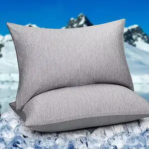 Cooling Pillowcases Standard Size - Double Side Q-Max 0.439 Cooling Fiber for Pillow Protector Breathable Cold Pillow Cover for Hot Sleeper Night Sweat Hidden Zipper 2 Pack (20x26 Grey)