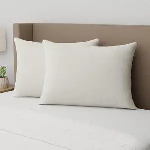 AllerEase 100% Organically Grown Soft Cotton Top Allergy Defense Fabric Bed Pillow Naturally Breathable Hypoallergenic Fiberfill Machine Washable Std/Q Size Pillow White- 2 Pack