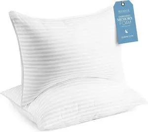 Queen/Standard Size Memory Foam (Adjustable Fill) Bed Pillows Set of 2 - Cooling Shredded Foam Pillow for Back Stomach or Side Sleepers