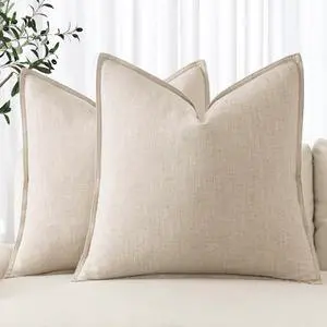 Decorative Linen Pillow Covers 20x20 Inch Natural Beige ?Boho Farmhouse? ?Neutral Couch Throw Pillows for Bed Pack of 2 Accent Modern Pillowcase Sofa Livingroom Home Decor