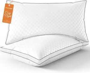 Bed Pillows Queen Size Set of 2 Fluffy Luxury Hotel Pillows Collection Gusseted for Neck and Shoulder Side Back Stomach Sleeper Pillow Cozy Night 18X28
