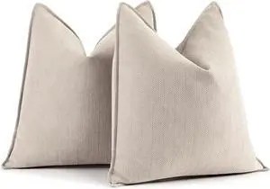 Beige Pillow Covers 20x20 Set of 2 Chenille Throw Pillow Covers with Elegant Design Soft and Luxurious Decorative Throw Pillows for Couch Bed and Home Decor