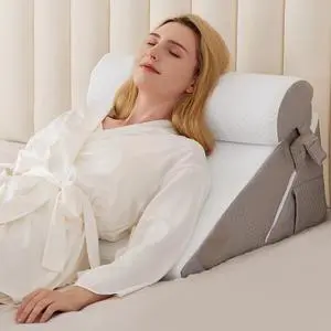 3PCS Wedge Pillow Set for After Surgery Wedge Pillow for Acid Reflux Relief Bed Wedge Pillow With Adjustable 9&12inch for Headboard Sleeping Orthopedic Memory Foam for Neck&Back Support White/Grey