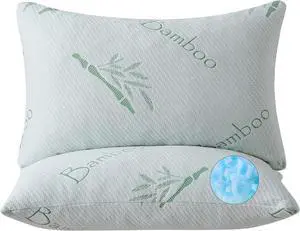 Shredded Memory Foam Pillows for Sleeping Cooling Zippered Breathable Memory Foam Bed Pillow 2 Pack Queen Size Firm Pillow Gel for Neck Support Hotel Quality Bed Rest Pillow Set of 2