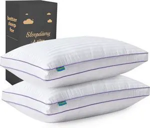 King Size Pillows Set of 2 Hotel-Quality Bed Pillows with Zipper for Adjustable Loft Machine Washable Down Alternative Filling for Back Side & Stomach Sleepers White