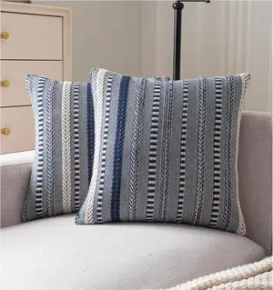 Boho Throw Pillow Covers 20x20 Inch Set of 2 Farmhouse Decorative Couch Pillow Cases Navy Blue Accent Pillows of Bed Sofa Bedroom Living Room Home Decor Cushion Cover