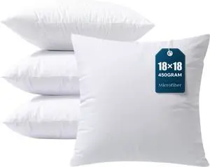 Pillow Inserts Hypoallergenic 100% Virgin Fiber Square Form Microfiber Throw Pillow Inserts Couch Bed Pillows 45x45 cm 18x18 Inch (Pack of 4)