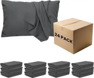 24 Pack Pillowcases Standard Size with Envelope Closure Soft Brushed Microfiber Pillow Cases Set for Hotel Therapy Clinic Fabric Markers 20x26 Inches Grey