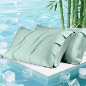 Pillow Cases King Size Set of 2 100% Rayon Derived from Bamboo Cooling Pillowcase Soft & Breathable Pillow Covers with Envelope Closure (20x40 inches Sage Green)