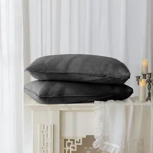 100% Linen Pillowcases Set of 2 Envelope Overlap Closure French Natural Washed Flax Pillowcases 20x26inches-Dark Grey