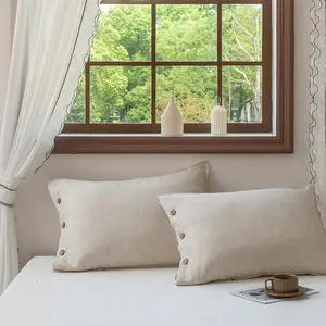 100% Linen Pillowcases Set of 2 French Linen from Normandy 20X26Inch Standard Size Natural Color Coconut Buttons Closure Flax Pillowshams-Pillowcase-Linen