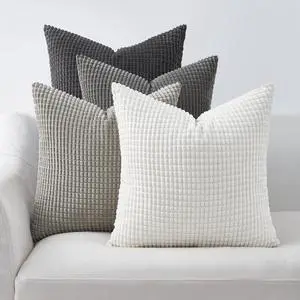 Grey Couch Pillow Covers for Living Room 45x45 cm Set of 4 Mid Century Modern White Neutral Corduroy Corn Throw Pillows Rustic Square Bench Chair Cushion(18 Inch/Dark Gray)