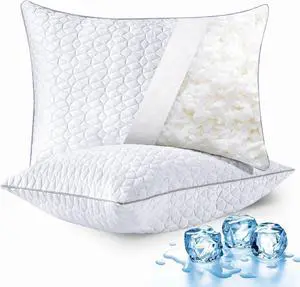 Cooling Pillows Queen Size Set of 2 Shredded Memory Foam Pillows Adjustable Firm Bed Pillows Cool Cold Pillow for Hot Side Back Stomach Sleepers with Removable Washable Cover 20 x 30 White