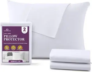 CirclesHome Pillow Protectors 2 Pack Queen Zippered - 100% Cotton Breathable Pillowcases - Protects Pillows from Dirt Dust and Debri (Queen- Set of 2 - 20x30)