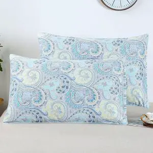 100% Cotton Pillowcases Pillow Cases Queen Size Blue Decorative Paisley Design Pillow Cover Set of 2 (Queen Size 20x30 Inches)