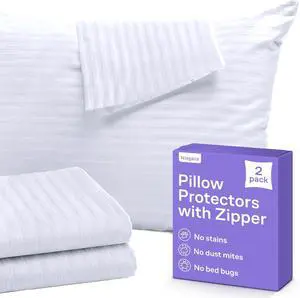 Set of 2 Pillow Protectors with Zipper Standard Size - 100% Resistant to Stains Dust & Dirt - Washable Covers for Increased Pillow Lifespan