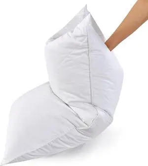 White Goose Feather Bed Pillows Queen/Standard Size Set of 2- Soft 600 Thread Count 100% Cotton Medium Firm Soft Support Surround Fill Polyfiber White Solid