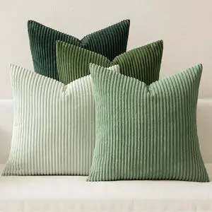 Summer Boho Farmhouse Sage Green Throw Pillow Covers 18x18 Inch Set of 4 Mordern Nordic Cushion Covers Soft Corduroy Home Decor for Couch Bed Sofa Living Room Forest Green