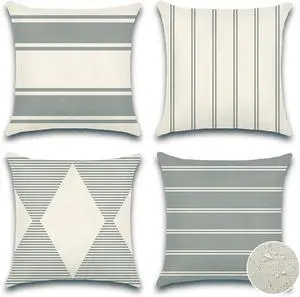 Outdoor Waterproof Throw Pillow Covers Set of 4 Geometry Decorative Throw Pillow Cases 18x18 Inch Square Cushion Case Garden Pillows Shell Pillow Covers for Patio Furniture Couch Tent (Grey)