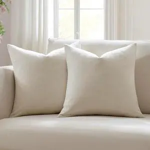 Set of 2 Ivory Pillow Covers 20 x 20 Inch Farmhouse Boho Decorative Throw Pillow Covers Linen Cushion Covers for Sofa Couch Décor