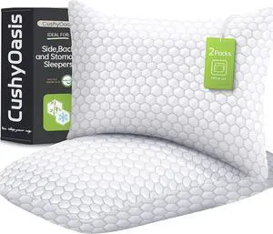 Shredded Memory Foam Pillow for Sleeping Cooling Bed Pillows Set of 2 Adjustable Pillows for Side Back Stomach Sleepers with Washable Pillowcase (Queen Size Grey)
