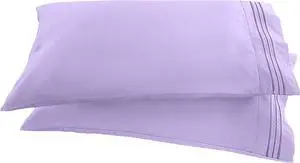 1500 Thread Count Embroidered Egyptian Quality Luxurious Silky Soft WRINKLE & FADE RESISTANT 2-Piece Pillowcase Standard/Queen Size Lilac