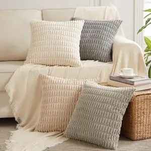 4 Pack 20x20 Inch Striped Corduroy Throw Pillow Covers Rustic Boho Home Decor - 50x50 cm