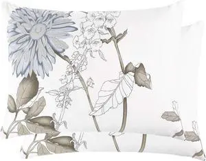 - Floral Pillow Cases 100% Cotton Fabric Vintage Flower Shabby Chic Farmhouse Botanical Set of 2 Pillowcases Pillow Shams Covers Gray Beige King Size 20x36 Inches